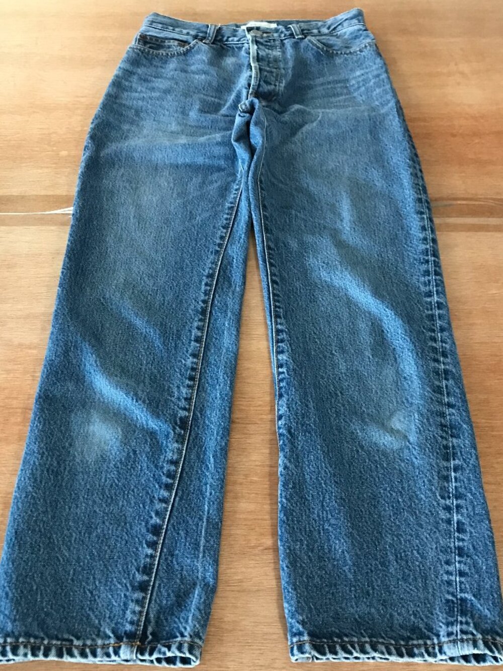 Mila Owen Straight Leg Jeans Women 0 Blue Mid Rise Button Fly Medium Wash 19197